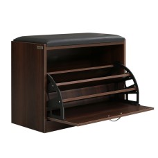 Artiss Kyla Walnut Shoe Rack Cabinet Bench, 2-in-1 Storage for 15 Pairs, Stylish PU Leather Seat, Easy Assembly Artiss Kyla Walnut Shoe Rack Cabinet Bench, 2-in-1 Storage for 15 Pairs, Stylish PU Leather Seat, Easy Assembly