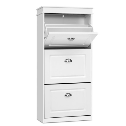 Artiss White 3-Tier Shoe Rack Cabinet – Stores 18 Pairs, Adjustable Shelves, Premium E1 MDF, 53.5x24x117.5cm