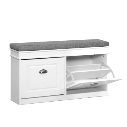Artiss White Shoe Rack Cabinet Bench, E1 MDF, Adjustable Shelves, Fits 12 Pairs, 104x24x48cm, 1-Year Warranty