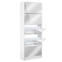 Artiss Mirror Shoe Rack Cabinet: Stylish 25-Pair Storage with Full-Length Mirror, Sleek Design, White Finish