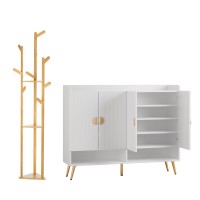 Artiss 2-Piece Entryway Set White 5-Tier Shoe Cabinet (120x36x96.5cm) + Pine Clothes Rack 165cm (9 Hooks)
