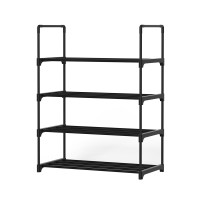 Artiss DIY Shoe Rack Cabinet, Stackable 4-Tier, 12 Pairs, Black, Metal Frame, Tool-Free Assembly, 55x28x73cm, Non
