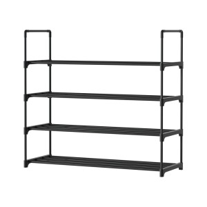 Artiss 4-Tier Shoe Rack – Stackable, Black Metal, Holds 16 Pairs, 80cm Wide, Tool-Free Assembly, Sturdy & Durable Design