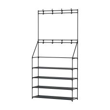 Artiss Shoe Rack Hall Tree, Metal, 176x29x80cm, Black - 3-in-1 Organiser for 16 Pairs, Coats & Accessories Artiss Shoe Rack Hall Tree, Metal, 176x29x80cm, Black - 3-in-1 Organiser for 16 Pairs, Coats & Accessories