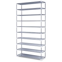 Artiss Stackable 10-Tier Shoe Rack Cabinet, Grey - Holds 50 Pairs, Metal Frame, 85x26x160cm, Easy Assembly, 1-Year