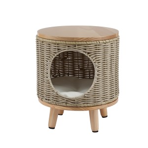 Gardeon Coffee Side Table Wicker Rattan with Tempered Glass Top Solid Wood Legs Dual Indoor Outdoor Use