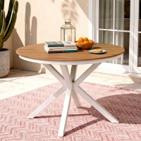 Gardeon 108cm Round Outdoor Dining Table WPC Teak Look Slatted Top Aluminium X Base Seats 4-6 People