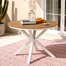 Gardeon 108cm Round Outdoor Dining Table WPC Teak Look Slatted Top Aluminium X Base Seats 4-6 People