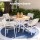 Gardeon 108cm Round Outdoor Dining Table WPC Teak Look Slatted Top Aluminium X Base Seats 4-6 People