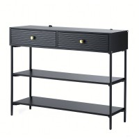 Artiss Console Table 3-Tier Black 100cm – Modern Entryway Hall Table with Drawers, Shelves, Metal Frame, E1 MDF