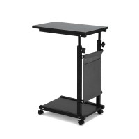 Artiss Height Adjustable Mobile Laptop Desk - 48CM Black, C-Shape Metal Frame, Pneumatic Height Adjust, Smooth Casters