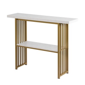 Artiss Console Table Marble Effect White and Gold 120cm – 2-Tier Hallway Entry Table, Metal Frame, Easy Clean, Storage