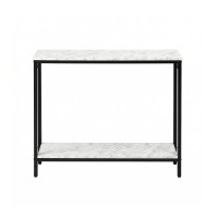 Artiss Marble Effect Console Table 2-Tier Slim Hallway Entryway Display Desk 90cm White Black Frame 30kg