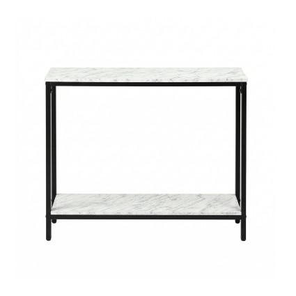 Artiss Marble Effect Console Table 2-Tier Slim Hallway Entryway Display Desk 90cm White Black Frame 30kg