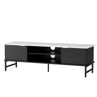 Artiss Kaisu 140CM TV Cabinet: Marble-Effect Tabletop, Metal Legs, Storage, Cable Management, Easy Assembly, White/Black