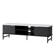Artiss Kaisu 140CM TV Cabinet: Marble-Effect Tabletop, Metal Legs, Storage, Cable Management, Easy Assembly, White/Black