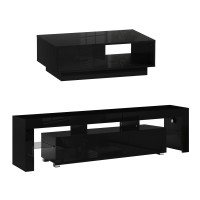 Artiss LED TV Unit and Coffee Table Set Black 189cm Entertainment Unit 95cm Coffee Table RGB LED Storage
