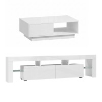 Artiss White LED TV Unit and Coffee Table Set 2-Piece RGB High Gloss 189cm Entertainment Unit 95cm Table