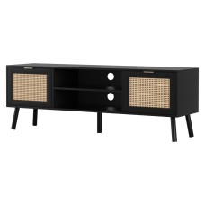 Artiss 150cm Black TV Unit Storage Cabinet, E1 Particle Board, 2 Side Cabinets, Solid Wood Feet, Gold Handles