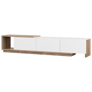 Artiss Extendable TV Cabinet Entertainment Unit, White Oak, High Gloss, 3 Drawers, 190-260cm, Particle Board