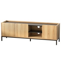 Artiss TV Entertainment Unit 160cm Pine & Black, Storage Cabinet Shelf, Metal Feet, Soft Close, Cable Management