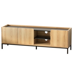 Artiss TV Entertainment Unit 160cm Pine & Black, Storage Cabinet Shelf, Metal Feet, Soft Close, Cable Management