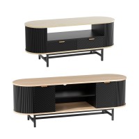Artiss Black & Pine 2-Piece TV Entertainment Unit 140cm and Fluted Coffee Table 110cm Storage Drawers with Soft Close H