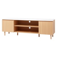 Artiss 180CM TV Cabinet Entertainment Unit Stand, White and Pine, Marble-Effect Top, Storage Cabinets, Wood Legs
