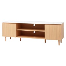 Artiss 180CM TV Cabinet Entertainment Unit Stand, White and Pine, Marble-Effect Top, Storage Cabinets, Wood Legs
