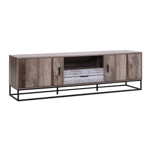 Artiss TV Cabinet Entertainment Unit, E1 Particle Board, 180cm, Dark Wood & Black, Industrial Style, Ample Storage