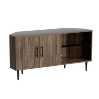 Artiss Elen Corner TV Cabinet, Mid-Century Modern, Walnut Finish, 120cm, Open Storage, Soft-Close Hinges, Metal Legs