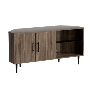 Artiss Elen Corner TV Cabinet, Mid-Century Modern, Walnut Finish, 120cm, Open Storage, Soft-Close Hinges, Metal Legs