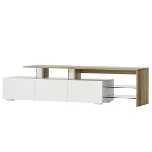 Artiss 180cm TV Cabinet Entertainment Unit - Modern Dual-Tone Wood White, 3 Drawers, Tempered Glass Shelves, High Gloss