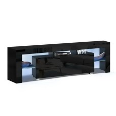 Artiss 160cm Black LED Entertainment Unit TV Cabinet with Customised Colours, Tempered Glass Shelves, and Drawers