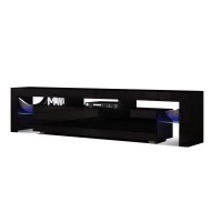 Artiss 189cm Black LED Entertainment Unit TV Cabinet with RGB Lighting, High-Gloss Finish, and Tempered Glass Shelf