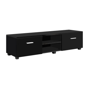 Artiss 140cm Black TV Cabinet - Modern Entertainment Unit with Storage, High-Gloss Finish & Cable Management