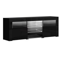 Artiss 160cm Black Entertainment Unit TV Cabinet with Customised LED Lights, High-Gloss Finish, and Ample Storage