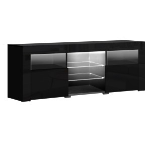 Artiss 160cm Black Entertainment Unit TV Cabinet with Customised LED Lights, High-Gloss Finish, and Ample Storage
