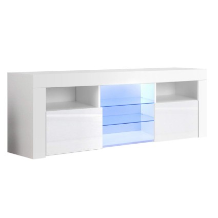 Artiss 160cm White Entertainment Unit TV Cabinet with Custom LED Lights, High Gloss Finish, and Ample Storage