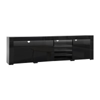 Artiss 180cm Black Entertainment Unit TV Cabinet with LED Lights, High Gloss Finish, Push-to-Open, 3 Cabinets, 6 Shelves