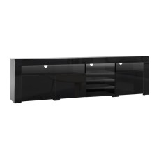 Artiss 180cm Black Entertainment Unit TV Cabinet with LED Lights, High Gloss Finish, Push-to-Open, 3 Cabinets, 6 Shelves