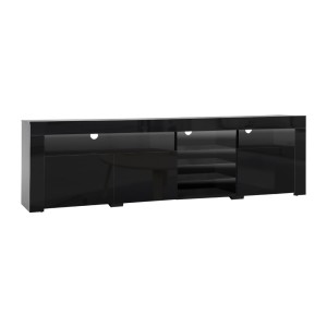 Artiss 180cm Black Entertainment Unit TV Cabinet with LED Lights, High Gloss Finish, Push-to-Open, 3 Cabinets, 6 Shelves