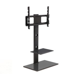 Artiss TV Floor Stand Mount Bracket for 32"-70" LED LCD, 2 Tiers, Adjustable Height, Swivel, Glass Base, Black