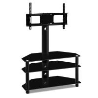 Artiss TV Stand Mount Bracket: Fits 32"-60" Screens, Adjustable Height, 3-Tier Tempered Glass Shelves, 35° Swivel, Black