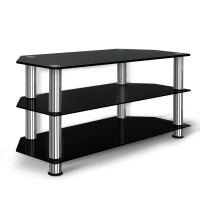 Artiss Black TV Stand with 3-Tier Tempered Glass Shelves, 1000mm x 390mm x 500mm, Supports Up to 40kg, Easy
