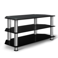 Artiss Black TV Stand with 3-Tier Tempered Glass Shelves, 1000mm x 390mm x 500mm, Supports Up to 40kg, Easy