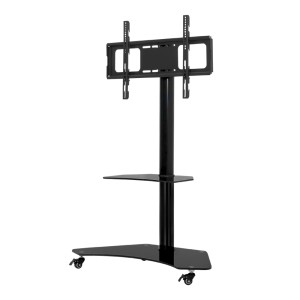 Artiss Mobile TV Stand for 32"-70" TVs with Mount Bracket, 2-Tier Tempered Glass, Adjustable Height & Swivel, Black