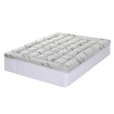 Giselle Bedding Bamboo Mattress Topper Queen 11cm Pillowtop, 1500GSM Hollow Fibre, Breathable, Machine-Washable