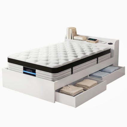 Giselle Single Devon 31cm 5-Zone Pocket Spring Mattress with Artiss Storage Bed Frame Set Medium Support
