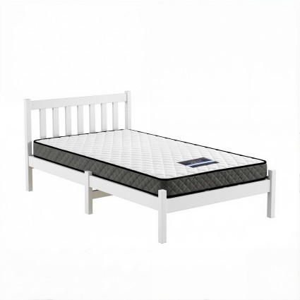 Giselle Single Mattress and Artiss Solid Pine Bed Frame Set White with 16cm Hybrid Bonnell Mattress